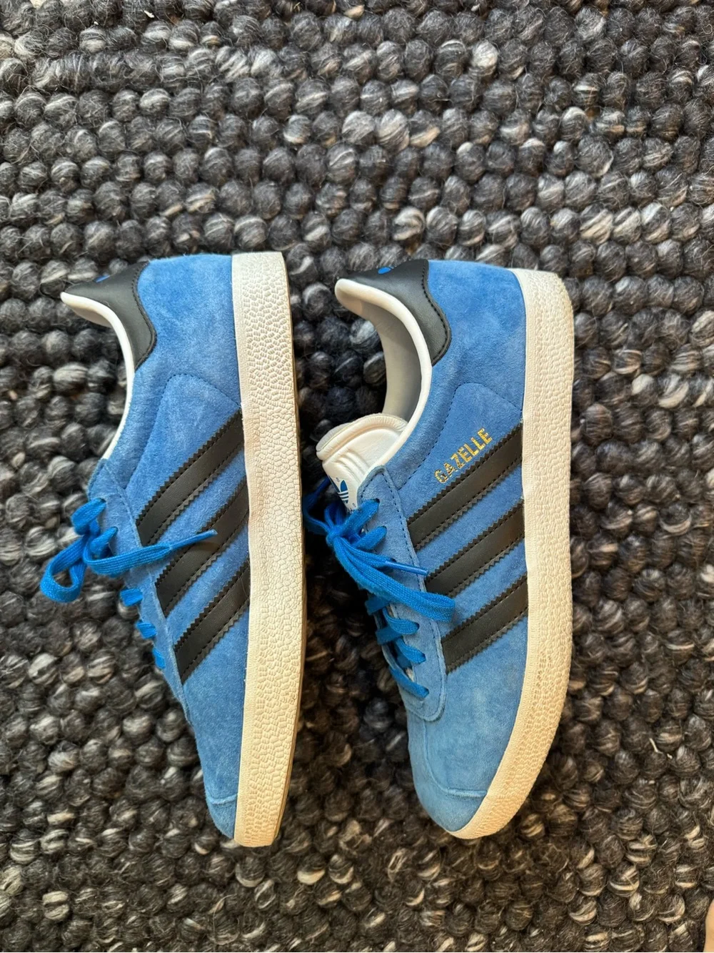 adidas blue and black gazelles